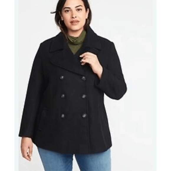 Old Navy Jackets & Blazers - Vintage Old Navy Women's XXL Black Wool Pea‎ Coat Lined Mid‑Length Classic [695]